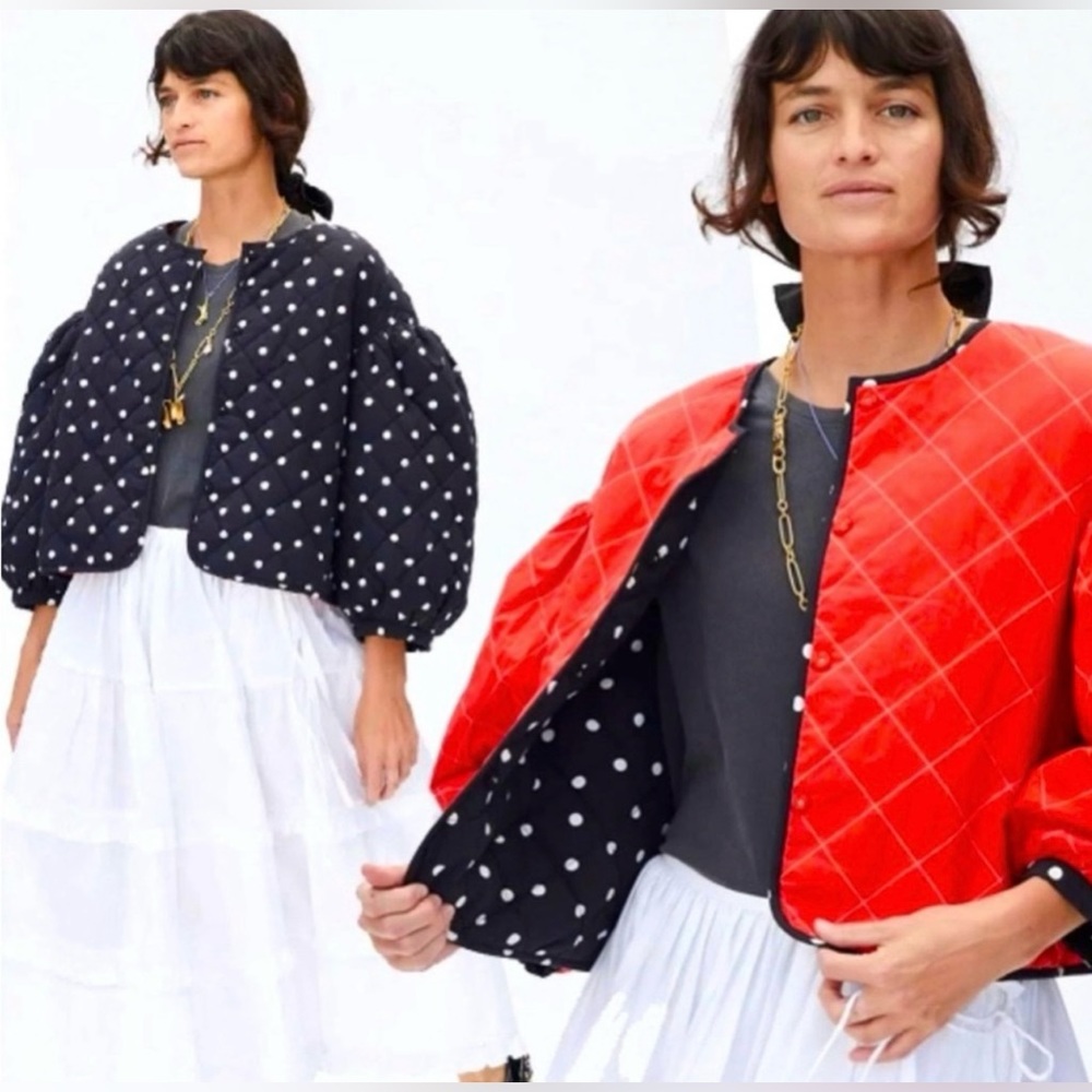 Clare V Black Puff Jacket with White Dots - Picture 3 of 7